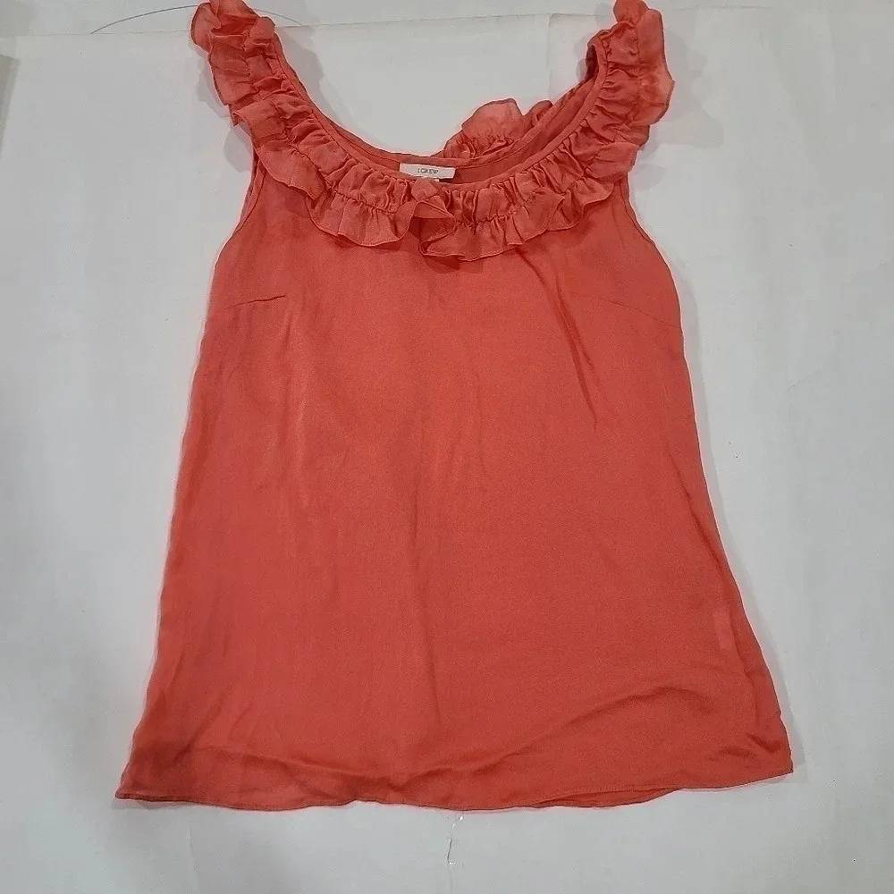 J. Crew Peach 100% Silk Quinn Cami Tank Top Ruffle‎ neckline